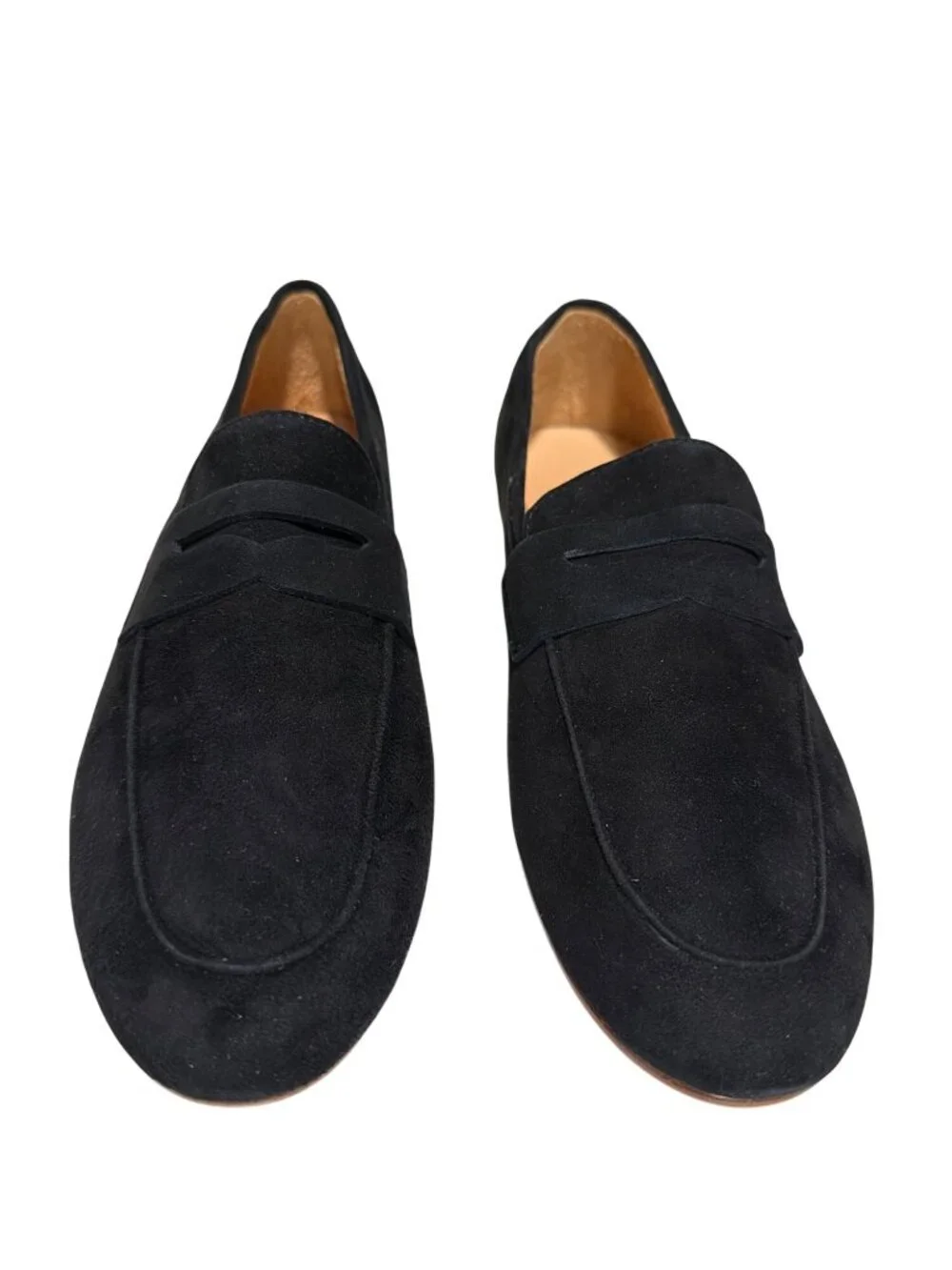 Italian Suede Penny Loafers Black Size 8 By Quince With Box